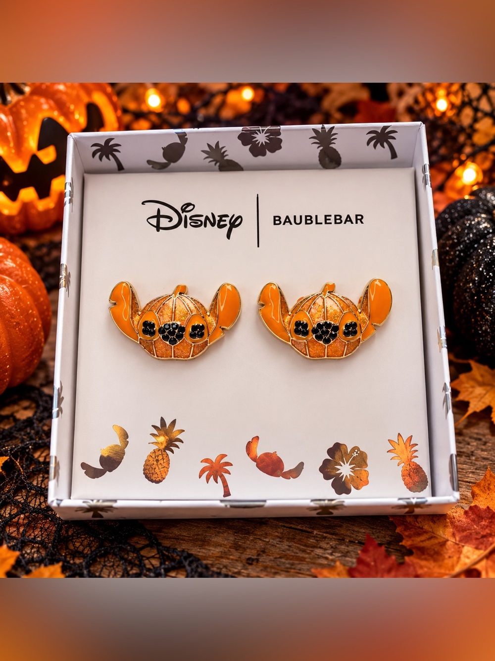 BaubleBar x Disney Orange Pumpkin Stitch Stud Earrings